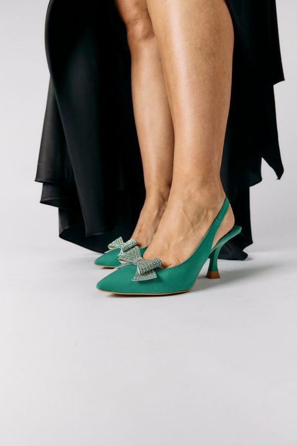 Pantofi Dama cu Toc Subtire Verde cu Fundita BS604AY2304111 7