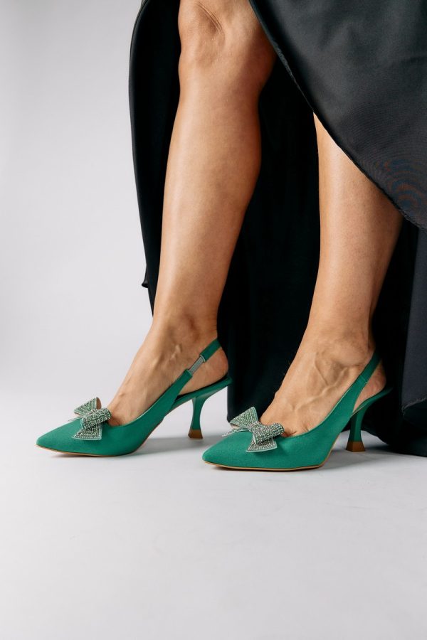 Pantofi Dama cu Toc Subtire Verde cu Fundita BS604AY2304111 9
