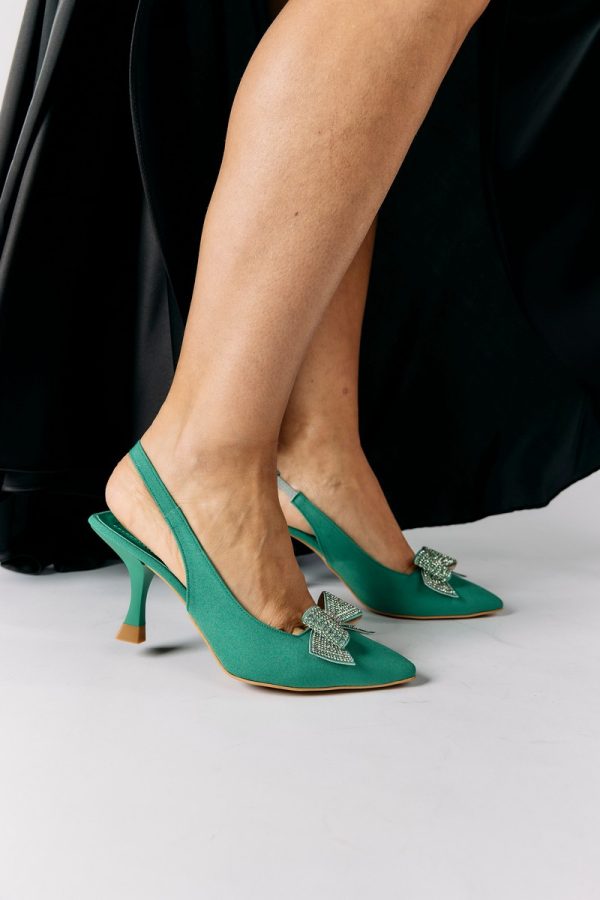 Pantofi Dama cu Toc Subtire Verde cu Fundita BS604AY2304111 5