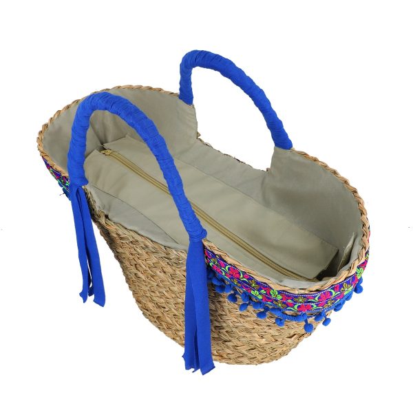 Geanta de plaja paie naturale cu esarfa Albastru (BS2306031) 8