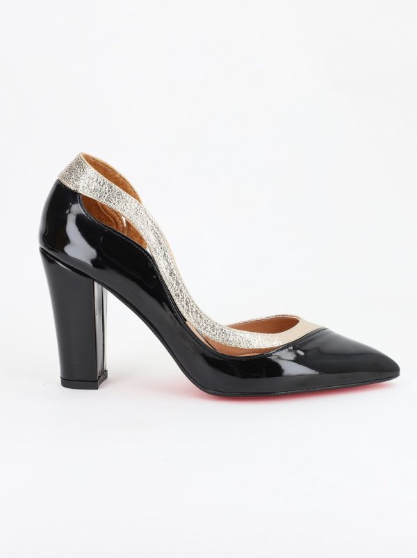 Pantofi Dama cu Toc ascutit Piele Eco Negru-Auriu (BS984PT2305415) 8