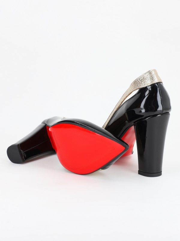 Pantofi Dama cu Toc ascutit Piele Eco Negru-Auriu (BS984PT2305415) 6