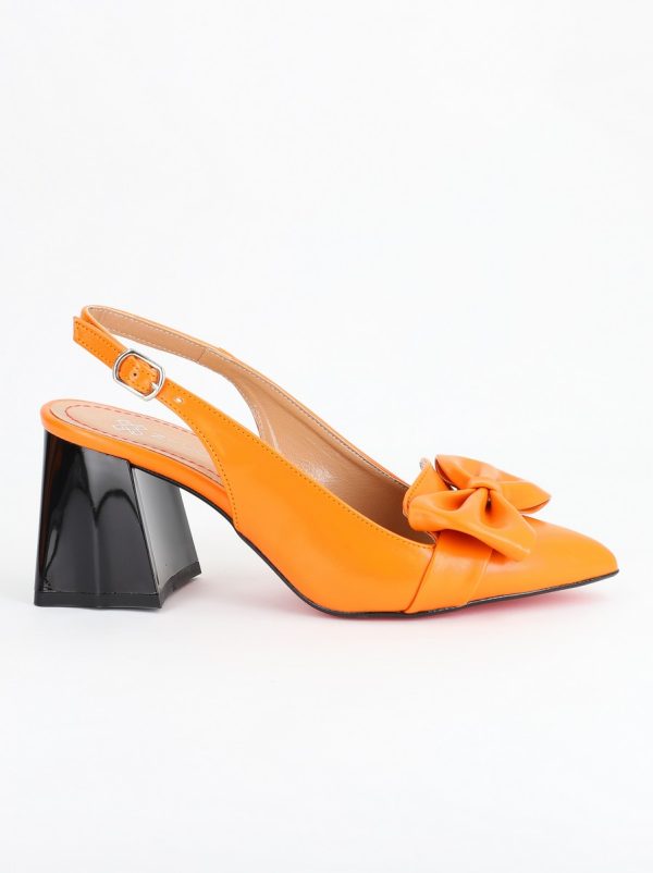 Pantofi Dama cu Toc ascutit si cu fundita Piele Eco Orange BS741PT2305409 7