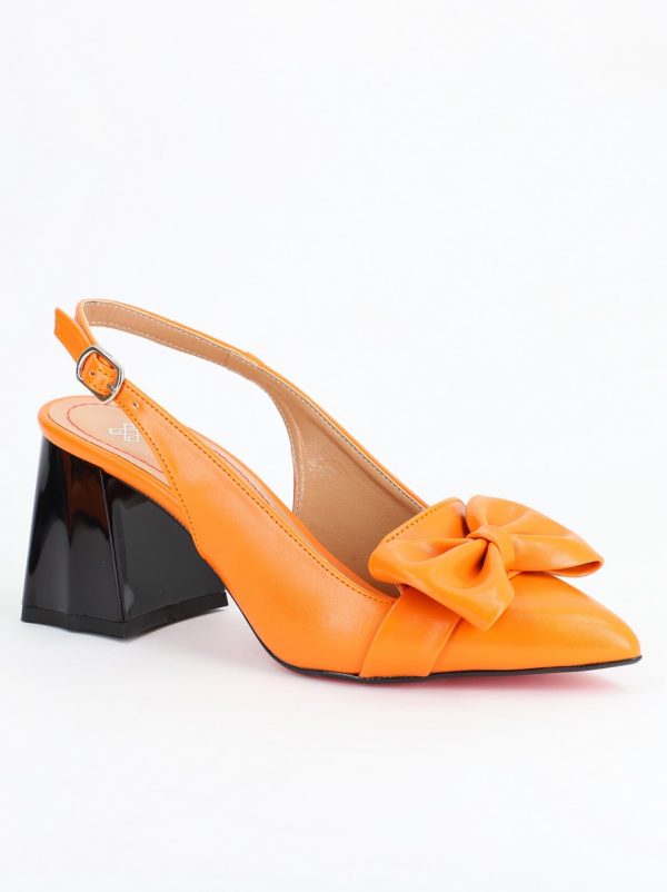 Uncategorized - Pantofi Dama cu Toc ascutit si cu fundita Piele Eco Orange BS741PT2305409