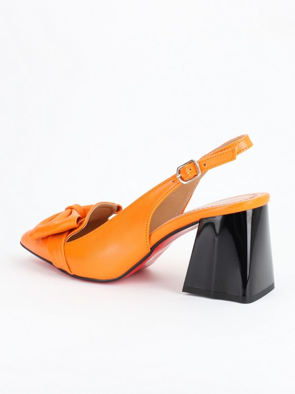 Pantofi Dama cu Toc ascutit si cu fundita Piele Eco Orange BS741PT2305409 6
