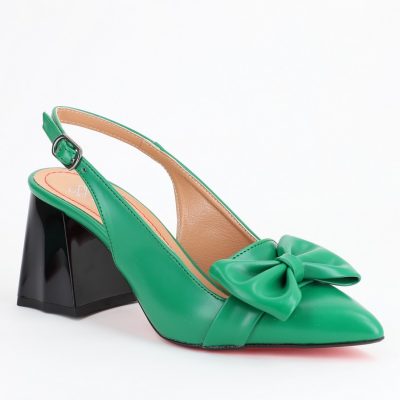 Incaltaminte Dama - Pantofi Dama cu Toc ascutit si cu fundita Piele Eco Verde BS741PT2305411