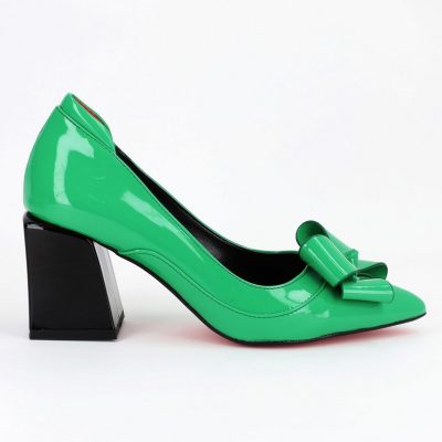 Incaltaminte Dama - Pantofi Dama cu Toc Gros din Piele Eco cu Fundita Verde - BS733PT2305427