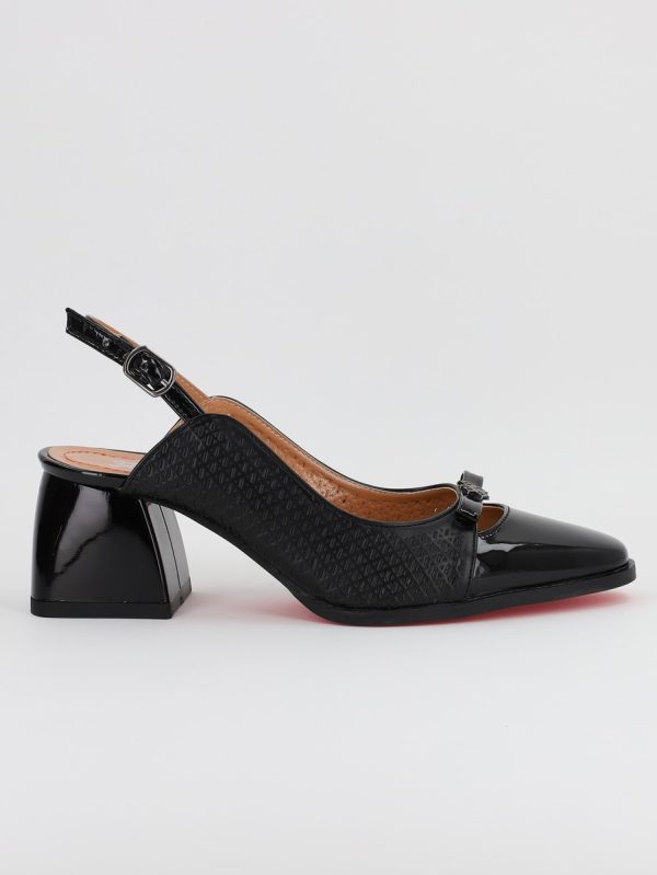 Pantofi Dama cu Toc gros Varf Rotund Piele Eco Negru (BS550AY2305509) 5