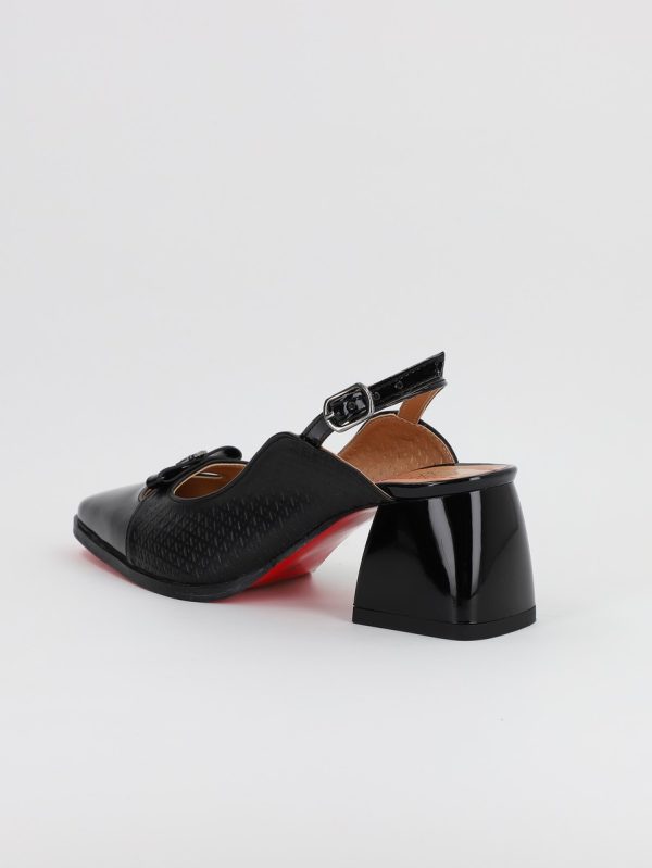 Pantofi Dama cu Toc gros Varf Rotund Piele Eco Negru (BS550AY2305509) 6