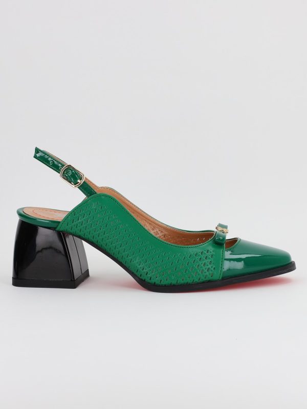 Pantofi Dama cu Toc gros Varf Rotund Piele Eco Verde (BS550AY2305507) 5