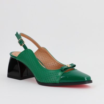 Pantofi Dama cu Toc gros Varf Rotund Piele Eco Verde (BS550AY2305507)