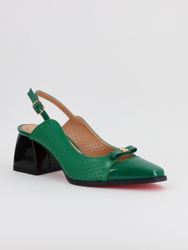 Incaltaminte Dama - Pantofi Dama cu Toc gros Varf Rotund Piele Eco Verde (BS550AY2305507)