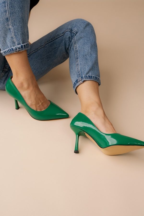 Pantofi Dama cu Toc varf ascutit Piele Eco Verde (BS8901AY2305431) 7