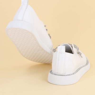 Pantofi Sport Dama Piele Ecologică Alb cu Șiret cristale Talpa Groasa - BS2736SP2305589