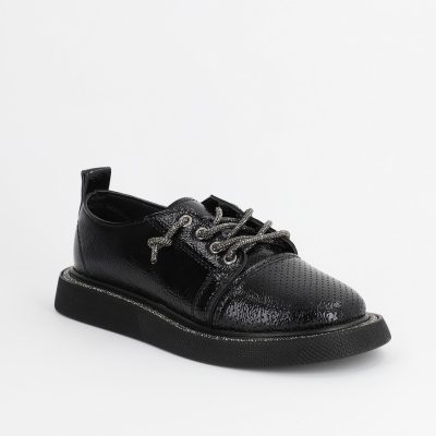 Incaltaminte Dama - Pantofi Sport Dama Piele Ecologică Negru cu Șiret cristale Talpa Groasa - BS2736SP2305590