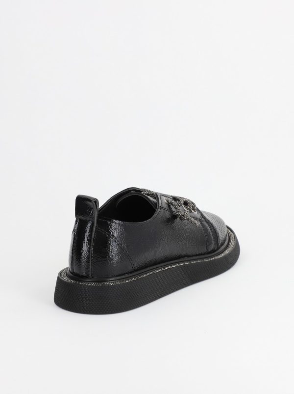 Pantofi Sport Dama Piele Ecologică Negru cu Șiret cristale Talpa Groasa - BS2736SP2305590 6