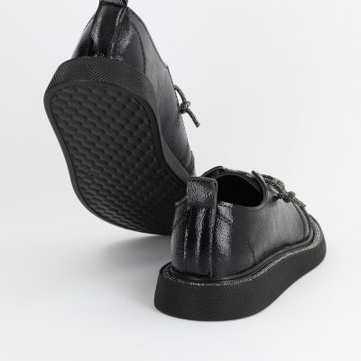 Pantofi Sport Dama Piele Ecologică Negru cu Șiret cristale Talpa Groasa - BS2736SP2305590