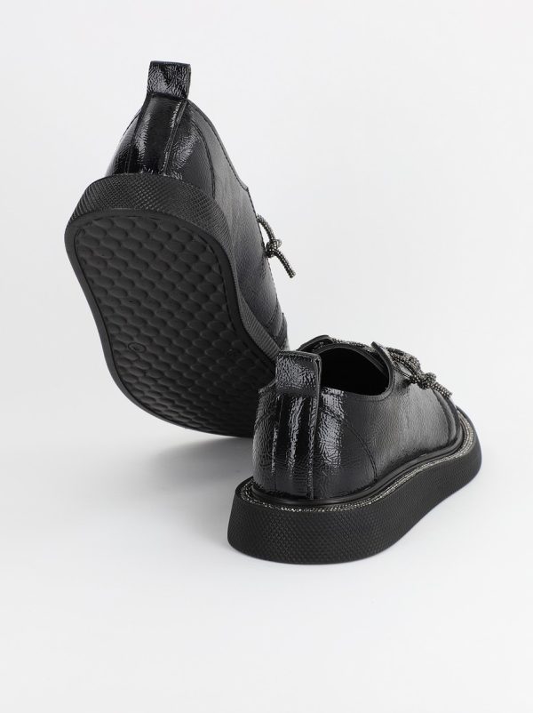 Pantofi Sport Dama Piele Ecologică Negru cu Șiret cristale Talpa Groasa - BS2736SP2305590 4