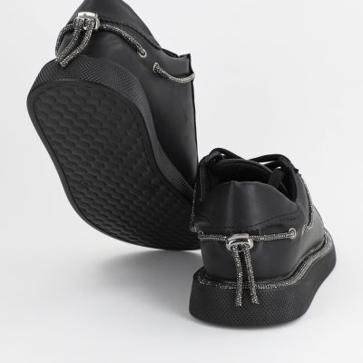 Pantofi Sport Dama Piele Ecologică Negru cu Șiret Talpa Groasa - BS2735SP2305587