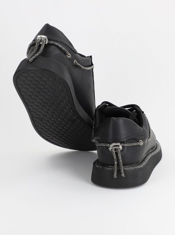 Pantofi Sport Dama Piele Ecologică Negru cu Șiret Talpa Groasa - BS2735SP2305587 5