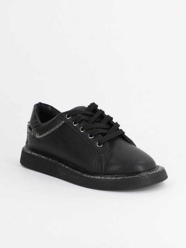 Incaltaminte Dama - Pantofi Sport Dama Piele Ecologică Negru cu Șiret Talpa Groasa - BS2735SP2305587