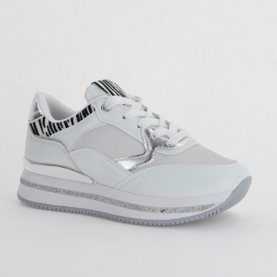 Pantofi Sport Dama - Pantofi sport dama cu elemete alb cu argintiu (BS203EV2307077)