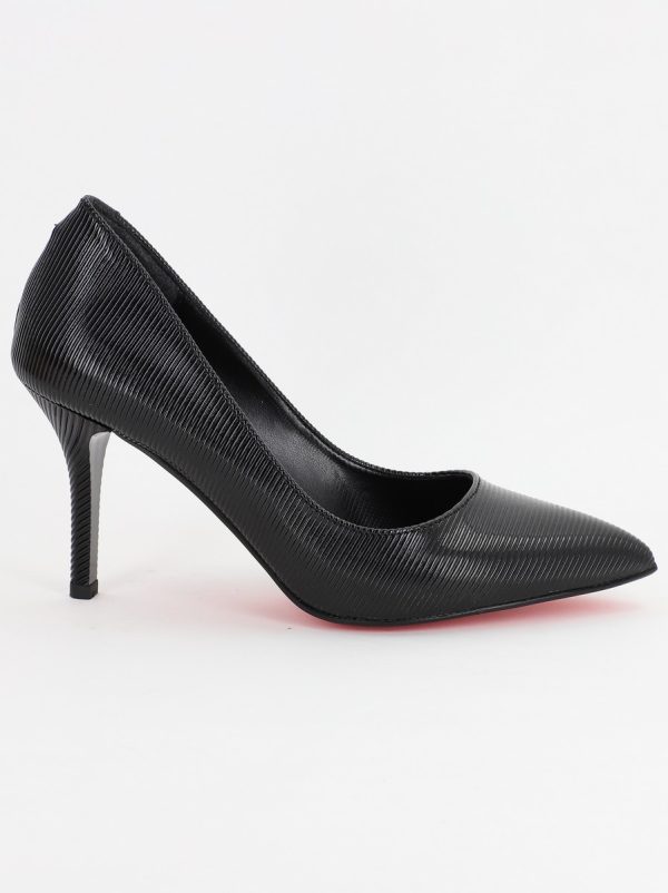 Pantofi Dama cu Toc subtire stiletto din Piele Eco cu negru cu dungi (BS795AY2307029) 6