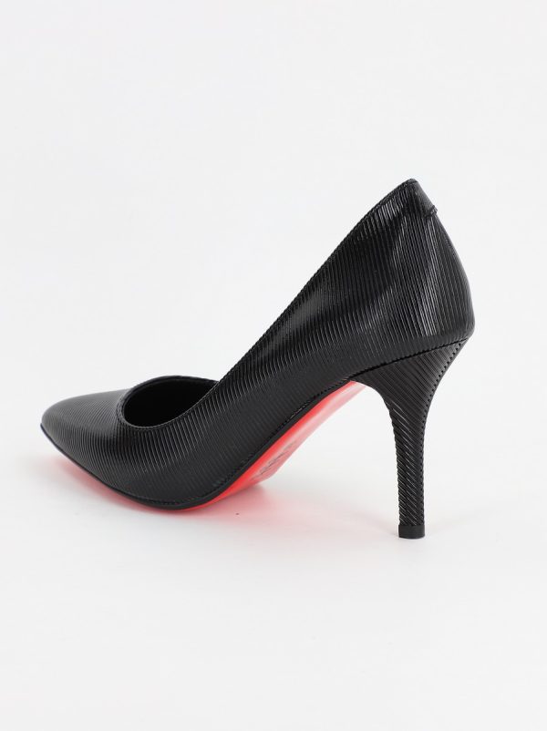 Pantofi Dama cu Toc subtire stiletto din Piele Eco cu negru cu dungi (BS795AY2307029) 7