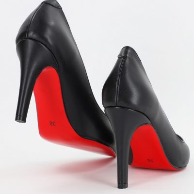 Pantofi Dama cu Toc subtire stiletto din Piele Eco cu negru mat (BS799AY2307030)