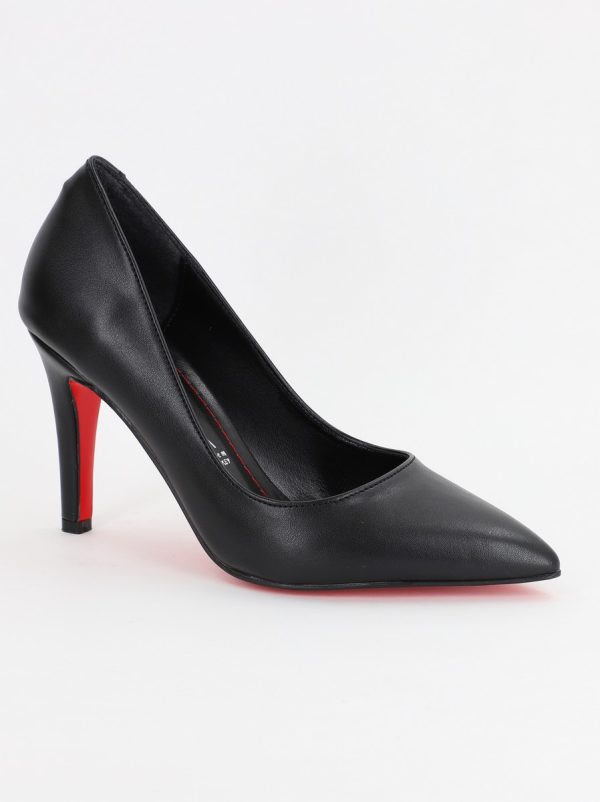Incaltaminte Dama - Pantofi Dama cu Toc subtire stiletto din Piele Eco cu negru mat (BS799AY2307030)