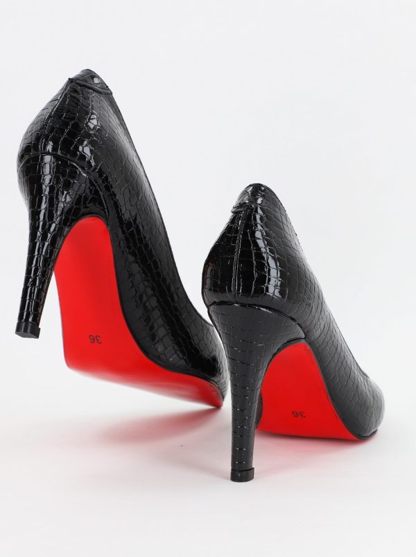 Pantofi Dama cu Toc subtire stiletto din Piele Eco cu negru texturat (BS799AY2307028) 5