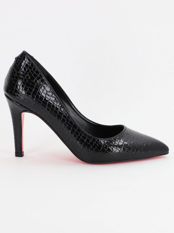 Pantofi Dama cu Toc subtire stiletto din Piele Eco cu negru texturat (BS799AY2307028) 5