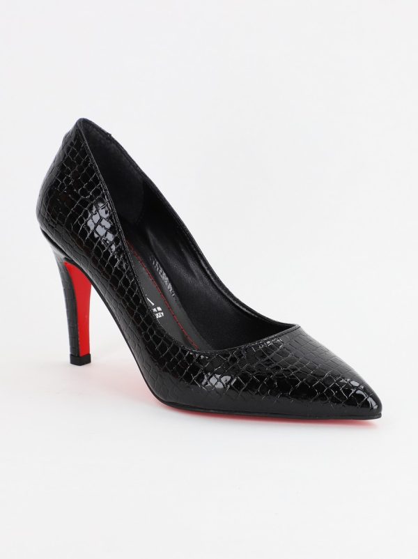 Incaltaminte Dama - Pantofi Dama cu Toc subtire stiletto din Piele Eco cu negru texturat (BS799AY2307028)