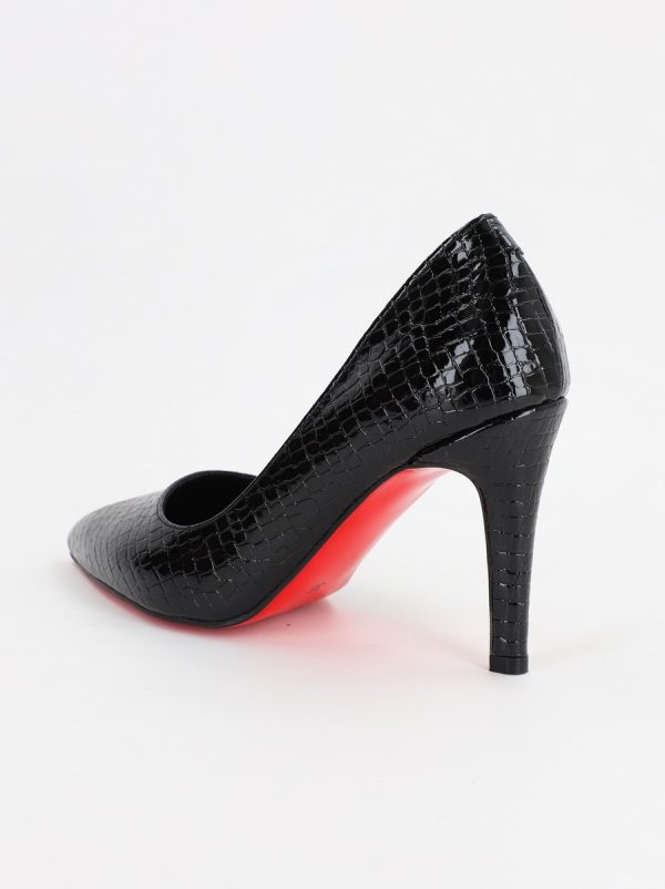 Pantofi Dama cu Toc subtire stiletto din Piele Eco cu negru texturat (BS799AY2307028) 6