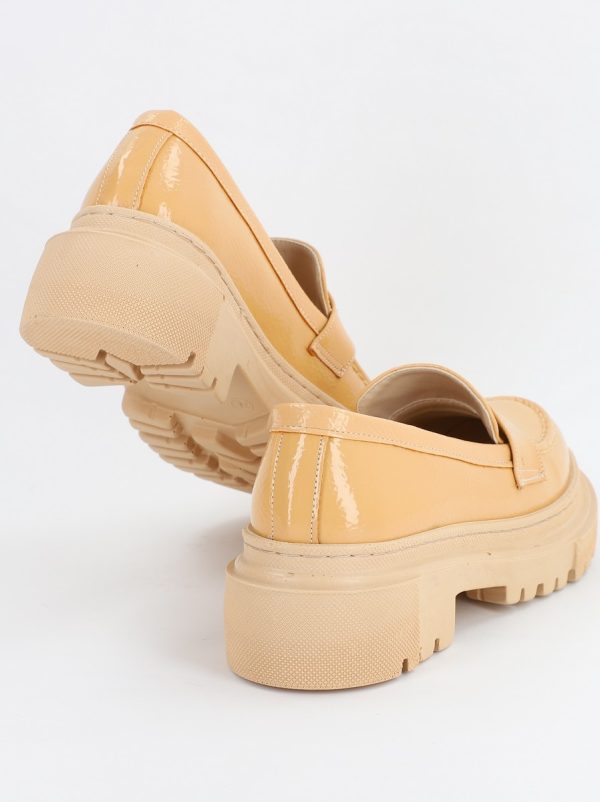 Pantofi Loafers Dama Piele Eco Bej lucios Varf Rotund - BS200AY2307007 5