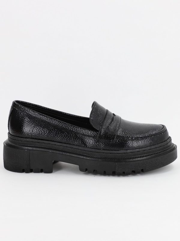 Pantofi Loafers Dama Piele Eco Negru lucios Varf Rotund - BS200AY2307009 6