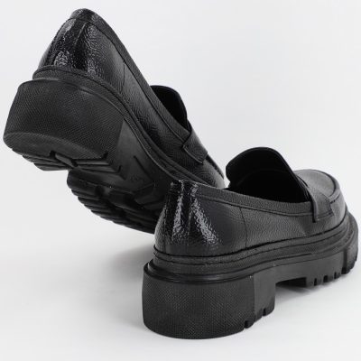 Pantofi Loafers Dama Piele Eco Negru lucios Varf Rotund - BS200AY2307009