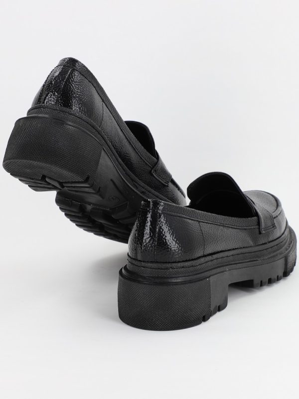 Pantofi Loafers Dama Piele Eco Negru lucios Varf Rotund - BS200AY2307009 5