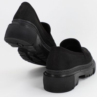 Pantofi Loafers Dama Piele Eco Negru mat Varf Rotund - BS200AY2307010