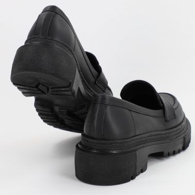 Pantofi Loafers Dama Piele Eco Negru mat Varf Rotund - BS200AY2307011