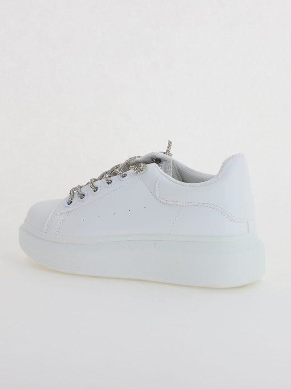 Pantofi sport dama albi cu talpa groasa cu sireturi cu pietricele culoare argintiu (BS226EV2307114) 7