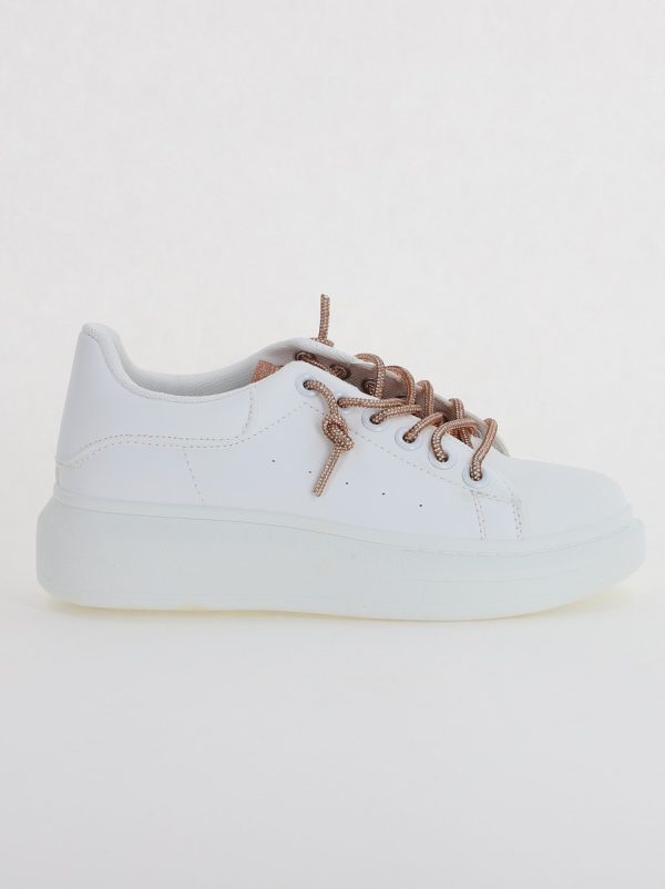 Pantofi sport dama albi cu talpa groasa cu sireturi cu pietricele culoare sampanie (BS226EV2307112) 6