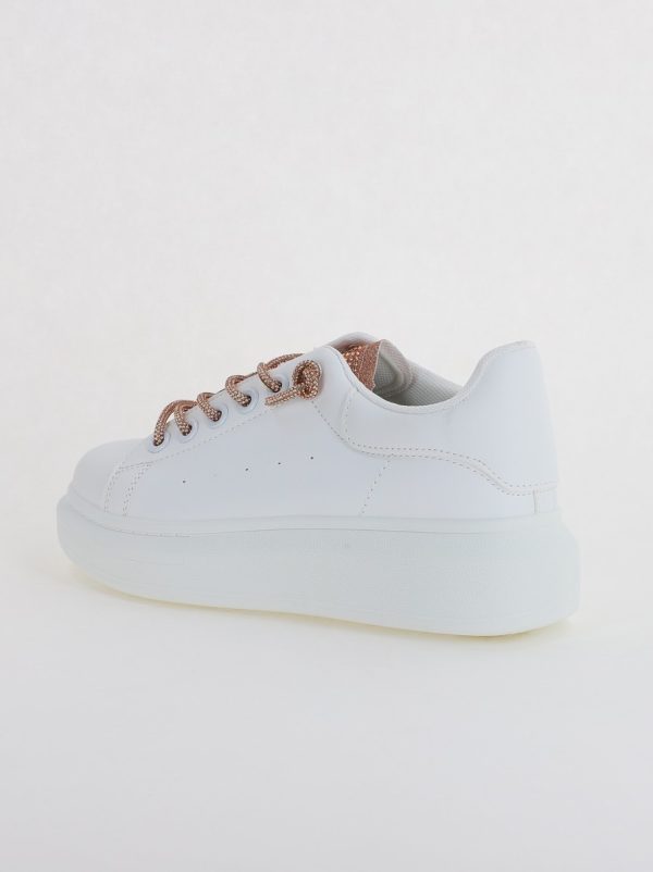 Pantofi sport dama albi cu talpa groasa cu sireturi cu pietricele culoare sampanie (BS226EV2307112) 7