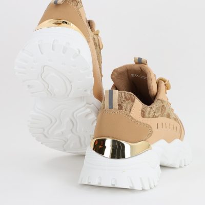 Pantofi sport dama cu elemente alb cu kaki (BS227EV2307115)
