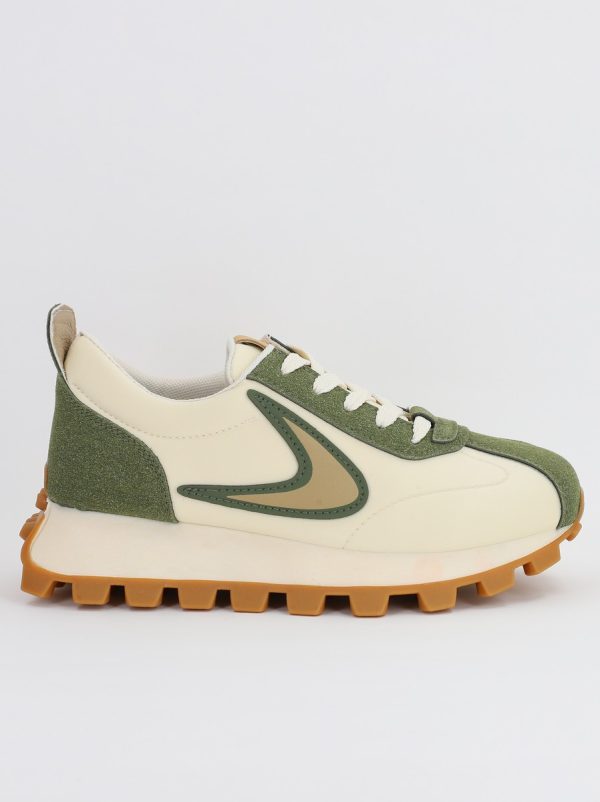 Pantofi sport dama cu elemente design bej cu verde kaki (BS216EV2307089) 7