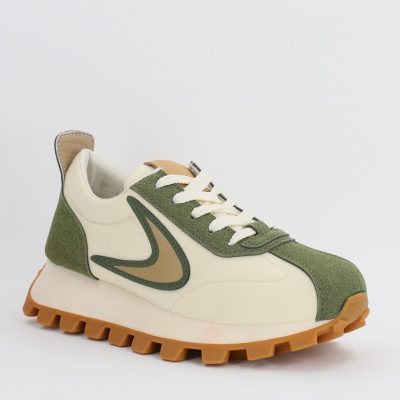 Pantofi Sport Dama - Pantofi sport dama cu elemente design bej cu verde kaki (BS216EV2307089)