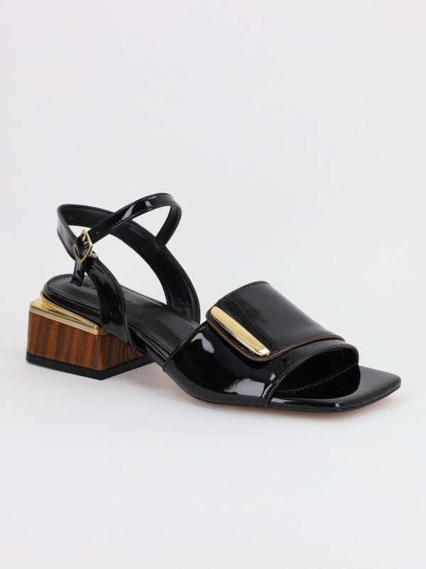 Uncategorized - Sandale Dama cu Toc jos Negru Lucios BS101SN2306641