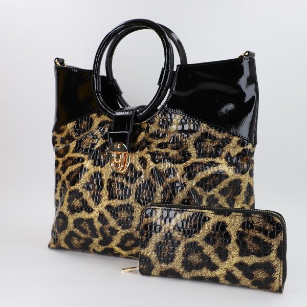 Set Geanta si Portofel - Set Geanta cu Portofel Shopper cu doua compartimente maro cu pete (BS626SH2306714)