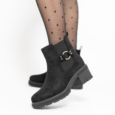 Botine damă din piele ecologică întoarsă Negru (BS2611BO2310092)