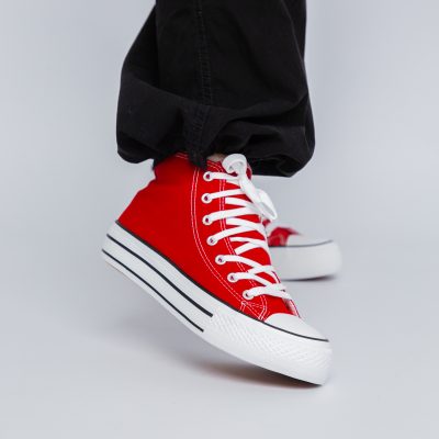 Pantofi sport pentru femei de tip teniși de culoare rosu design înalt BS308A2307154